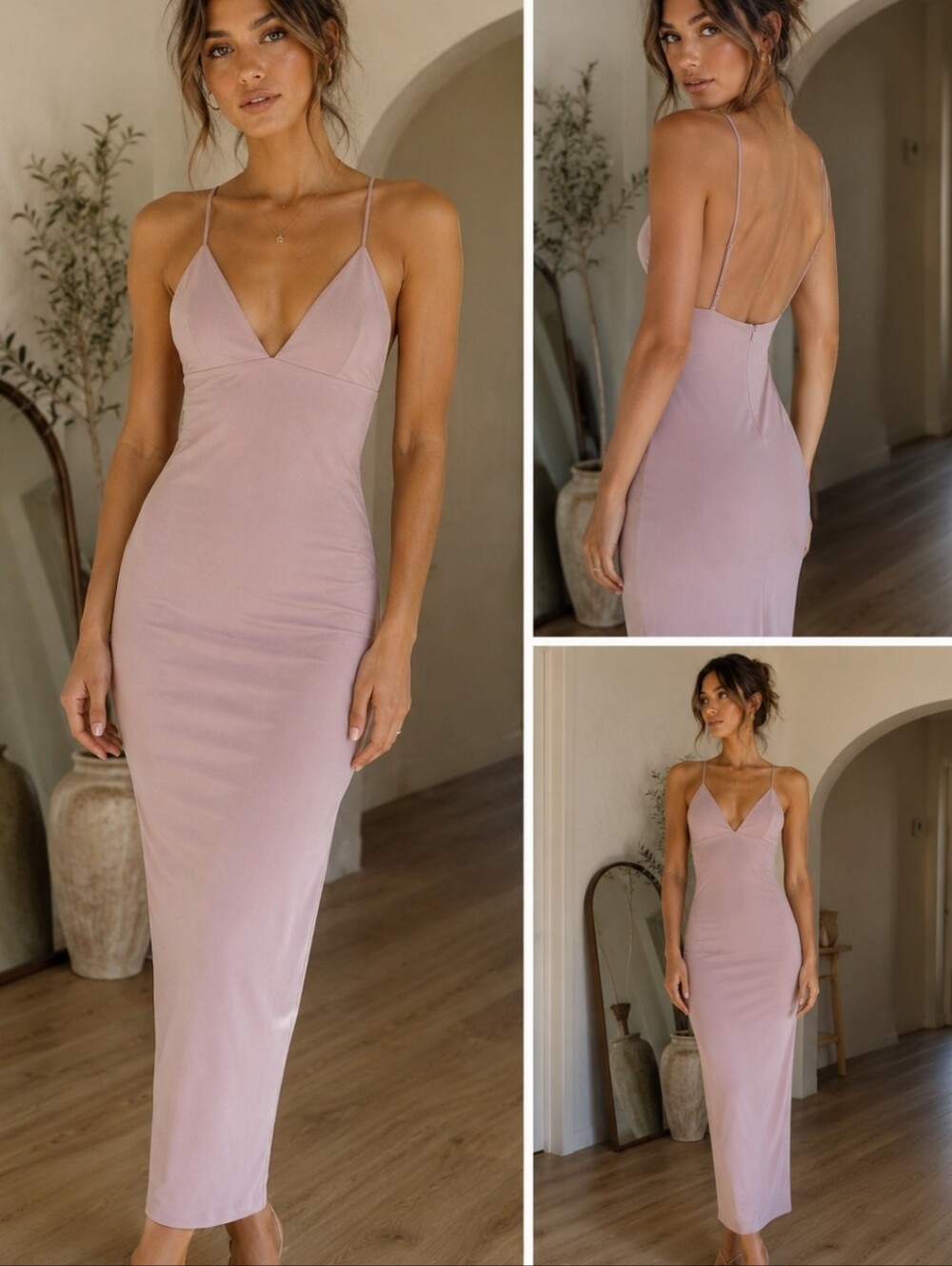 Spaghetti Strap Slip Dress in Dusty Rose
